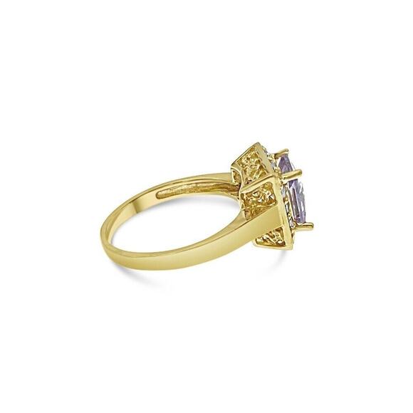 Square Halo CZ Engagement Womens Ring 10k Yellow Gold - Picture 2 of 2